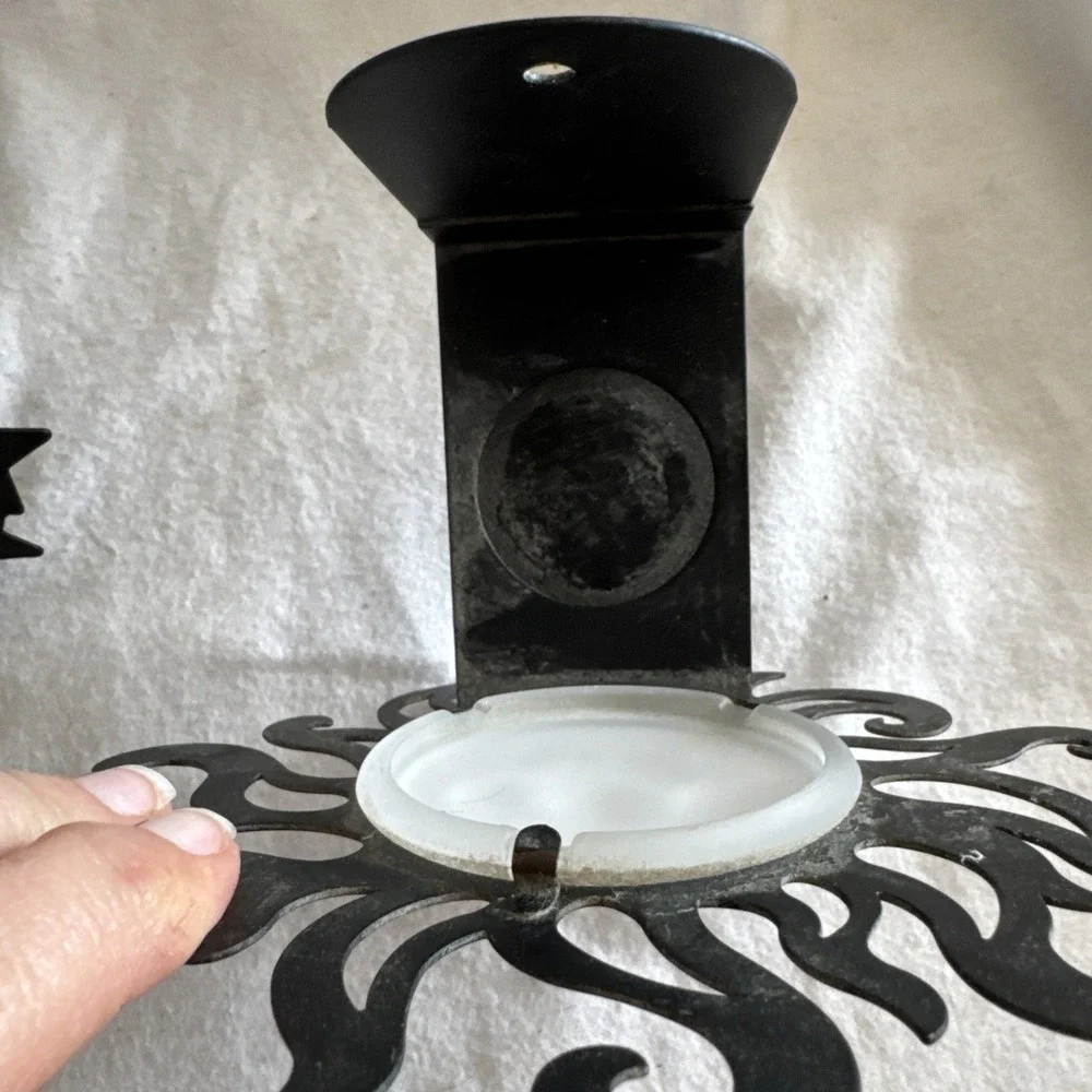 2001 Partylite Sun & Moon tea light/candle holder sconce pair black metal glass - Picture 5 of 7